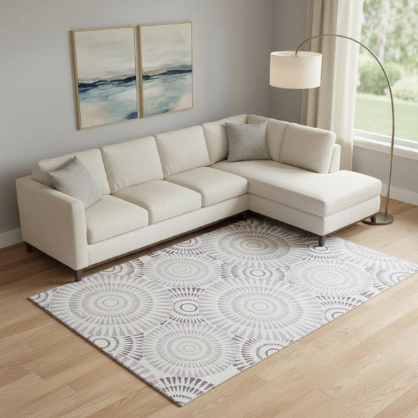 HomeRoots 10' X 14' Stylish Lavender & Ivory Geometric Washable Area Rug with UV Protection for Modern Homes 669805
