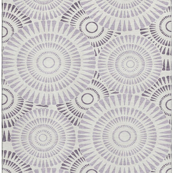 HomeRoots 10' X 14' Stylish Lavender & Ivory Geometric Washable Area Rug with UV Protection for Modern Homes 669805