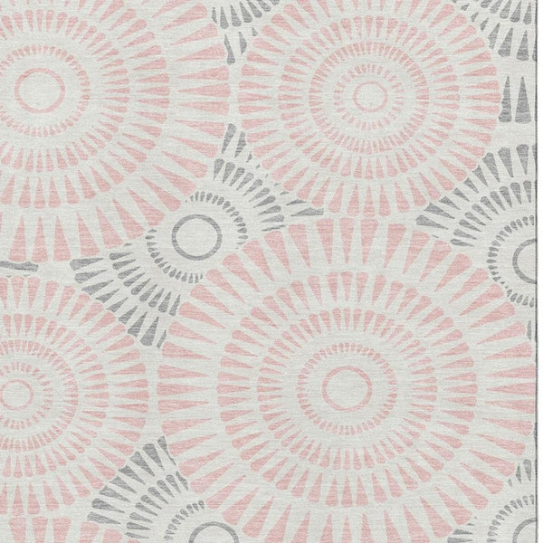 HomeRoots 5' X 8' Modern Pink, Ivory & Gray Geometric Washable Area Rug with UV Protection for Any Space 669807