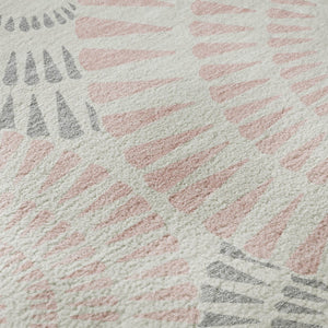 HomeRoots 8' Pink Ivory and Gray Geometric Round Rug - Washable, UV Protected, Durable for High-Traffic Areas 669808