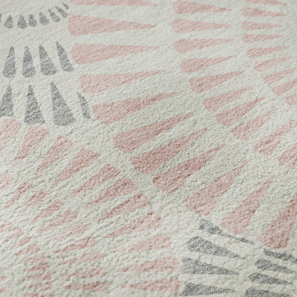 HomeRoots 8' Pink Ivory and Gray Geometric Round Rug - Washable, UV Protected, Durable for High-Traffic Areas 669808