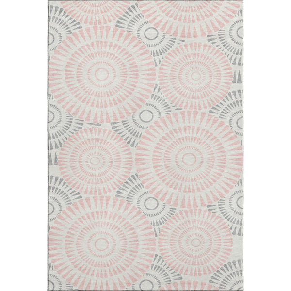 HomeRoots 8' X 10' Pink Ivory Gray Geometric Area Rug – Washable, UV Protected, Durable, Perfect for Busy Homes! 669809