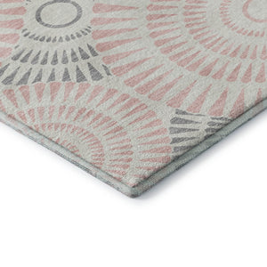 HomeRoots 8' X 10' Pink Ivory Gray Geometric Area Rug – Washable, UV Protected, Durable, Perfect for Busy Homes! 669809