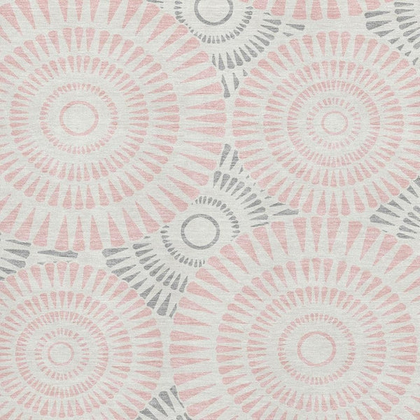 HomeRoots 8' X 10' Pink Ivory Gray Geometric Area Rug – Washable, UV Protected, Durable, Perfect for Busy Homes! 669809