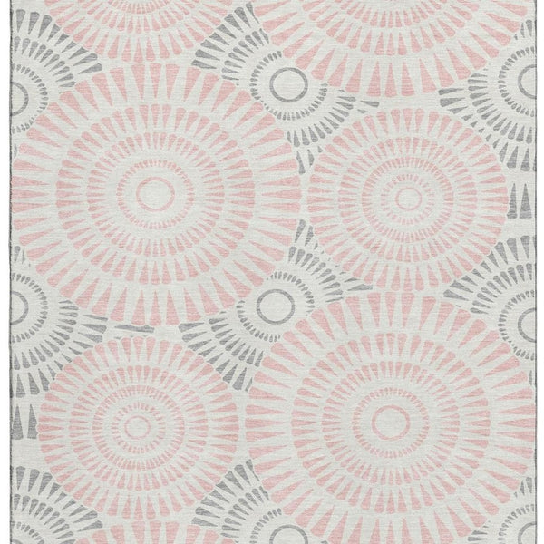 HomeRoots 8' X 10' Pink Ivory Gray Geometric Area Rug – Washable, UV Protected, Durable, Perfect for Busy Homes! 669809