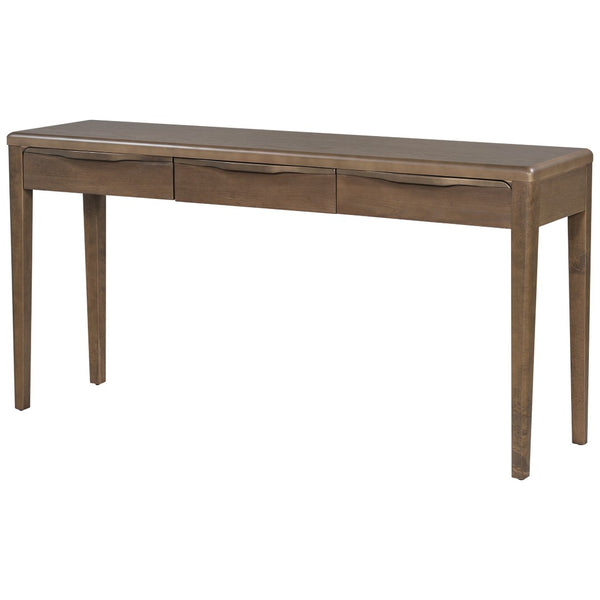English Elm U_style Oak Veneer Console Table with Three Wave Drawers for Entryway or Foyer Brown N711P401926D
