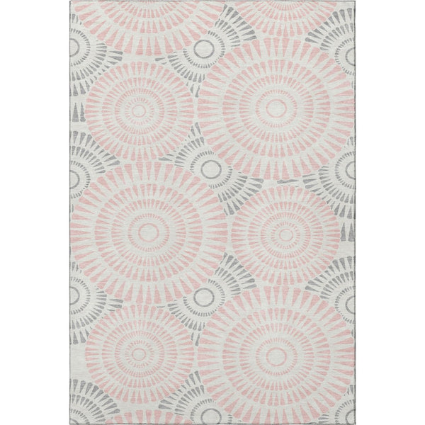 HomeRoots 9' X 12' Pink Ivory Gray Geometric Area Rug - Washable, UV Protected, Durable for Homes with Kids & Pets 669810