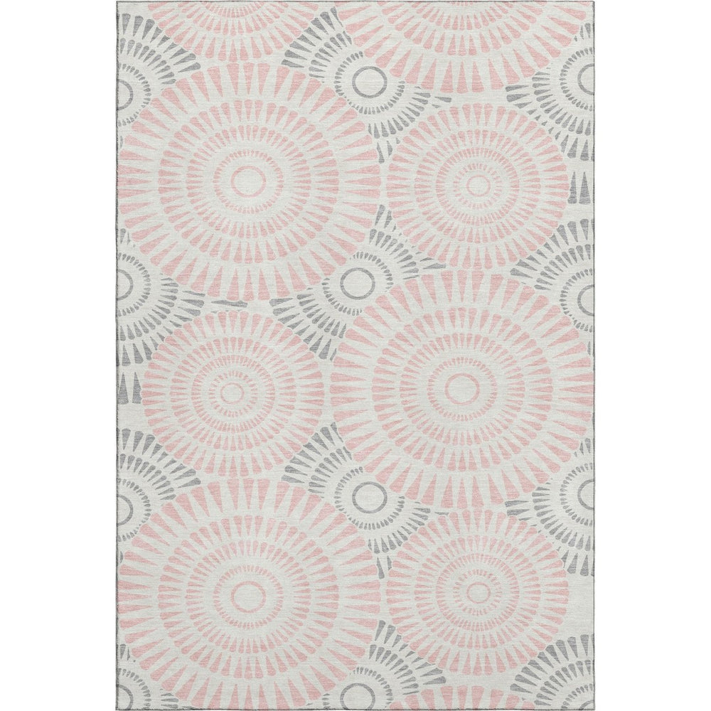 HomeRoots 10' X 14' Stylish Pink, Ivory & Gray Geometric Washable Area Rug with Stain Resistance & UV Protection 669811