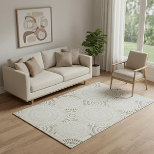 HomeRoots 5' X 8' Taupe and Beige Washable Geometric Area Rug with UV Protection for Modern Living Spaces 669813