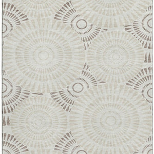 HomeRoots 5' X 8' Taupe and Beige Washable Geometric Area Rug with UV Protection for Modern Living Spaces 669813