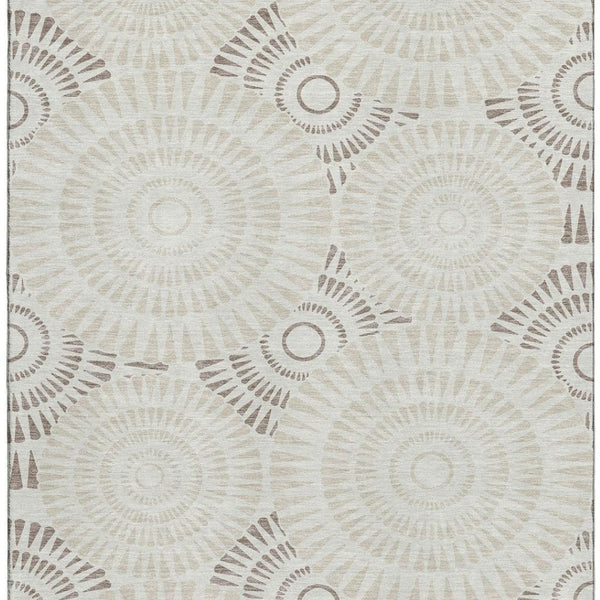 HomeRoots 5' X 8' Taupe and Beige Washable Geometric Area Rug with UV Protection for Modern Living Spaces 669813