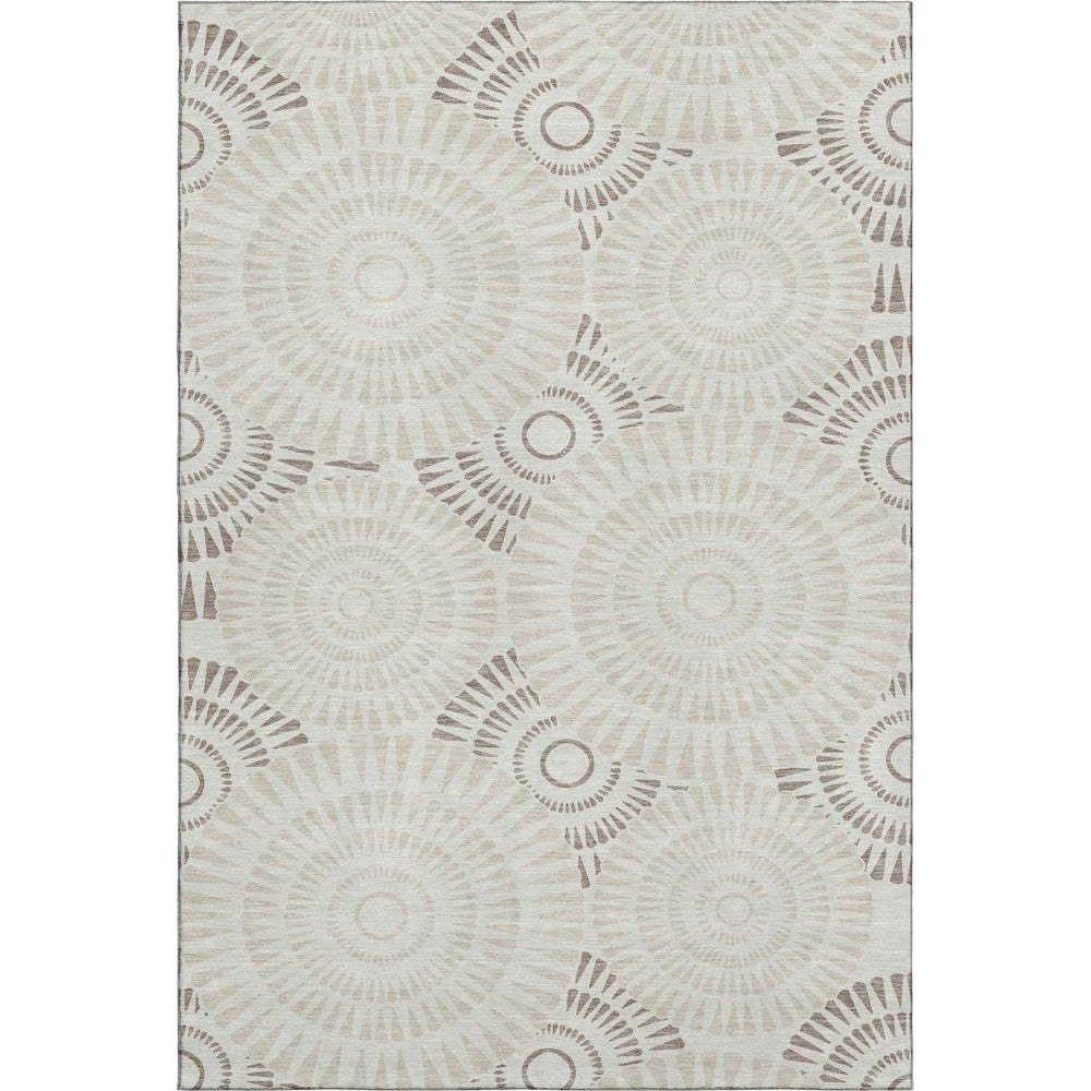HomeRoots 9' X 12' Geometric Taupe and Beige Washable Area Rug with UV Protection for Modern Spaces 669816