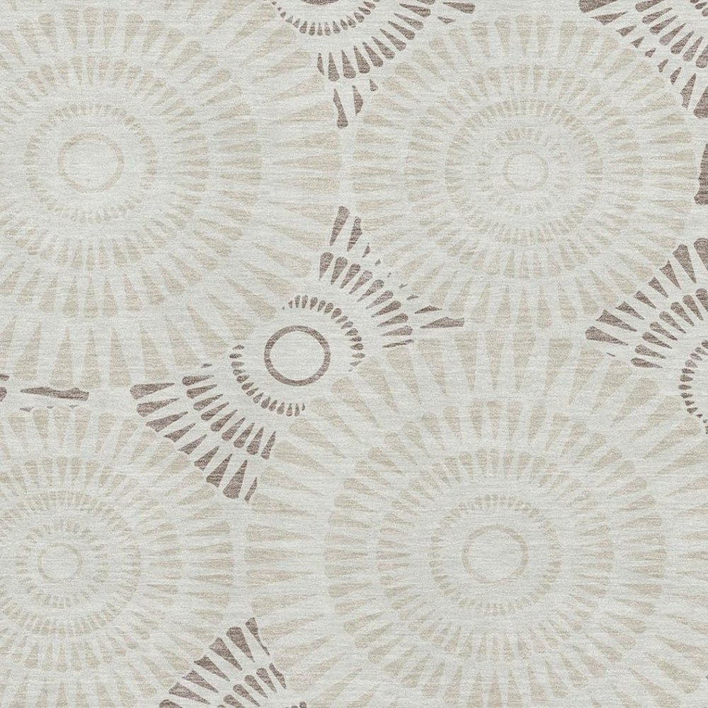 HomeRoots 9' X 12' Geometric Taupe and Beige Washable Area Rug with UV Protection for Modern Spaces 669816