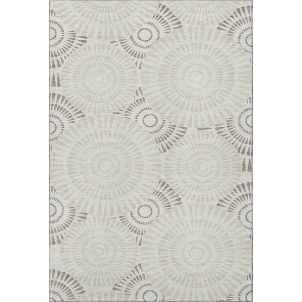HomeRoots 9' X 12' Geometric Taupe and Beige Washable Area Rug with UV Protection for Modern Spaces 669816