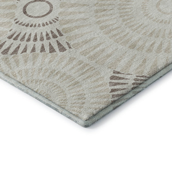 HomeRoots 10' X 14' Washable Taupe & Beige Geometric Area Rug with UV Protection – Perfect for Active Homes! 669817