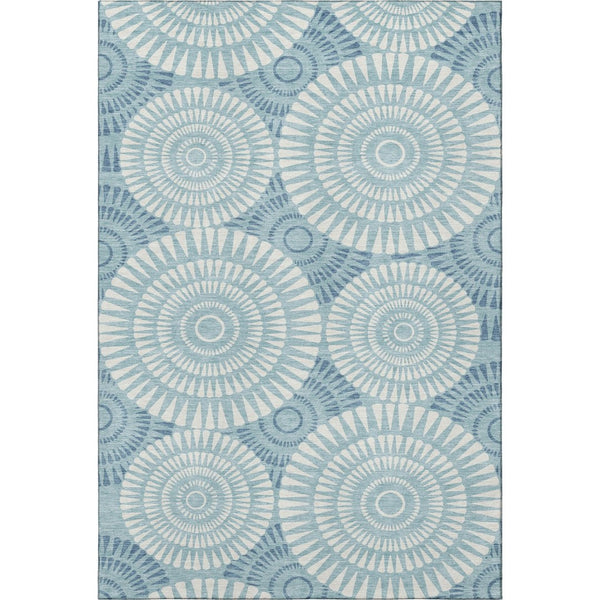 HomeRoots 5' X 8' Teal and Ivory Geometric Area Rug - Washable, UV Protected, Durable for Busy Homes & Stylish Spaces 669819