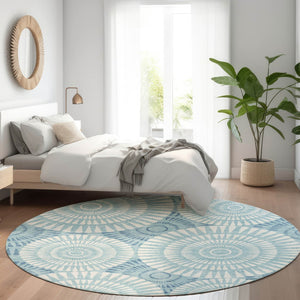 HomeRoots 8' Teal Geometric Round Rug – Washable, UV-Protected, Durable Design for Indoor & Outdoor Spaces 669820
