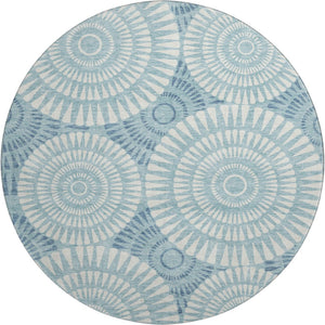 HomeRoots 8' Teal Geometric Round Rug – Washable, UV-Protected, Durable Design for Indoor & Outdoor Spaces 669820
