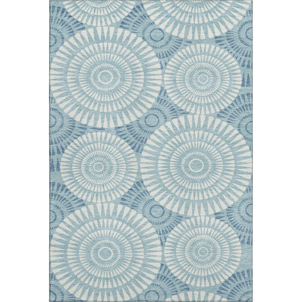 HomeRoots 8' X 10' Teal And Ivory Geometric Area Rug – Stylish, Washable, UV-Protected, Pet-Friendly Design! 669821
