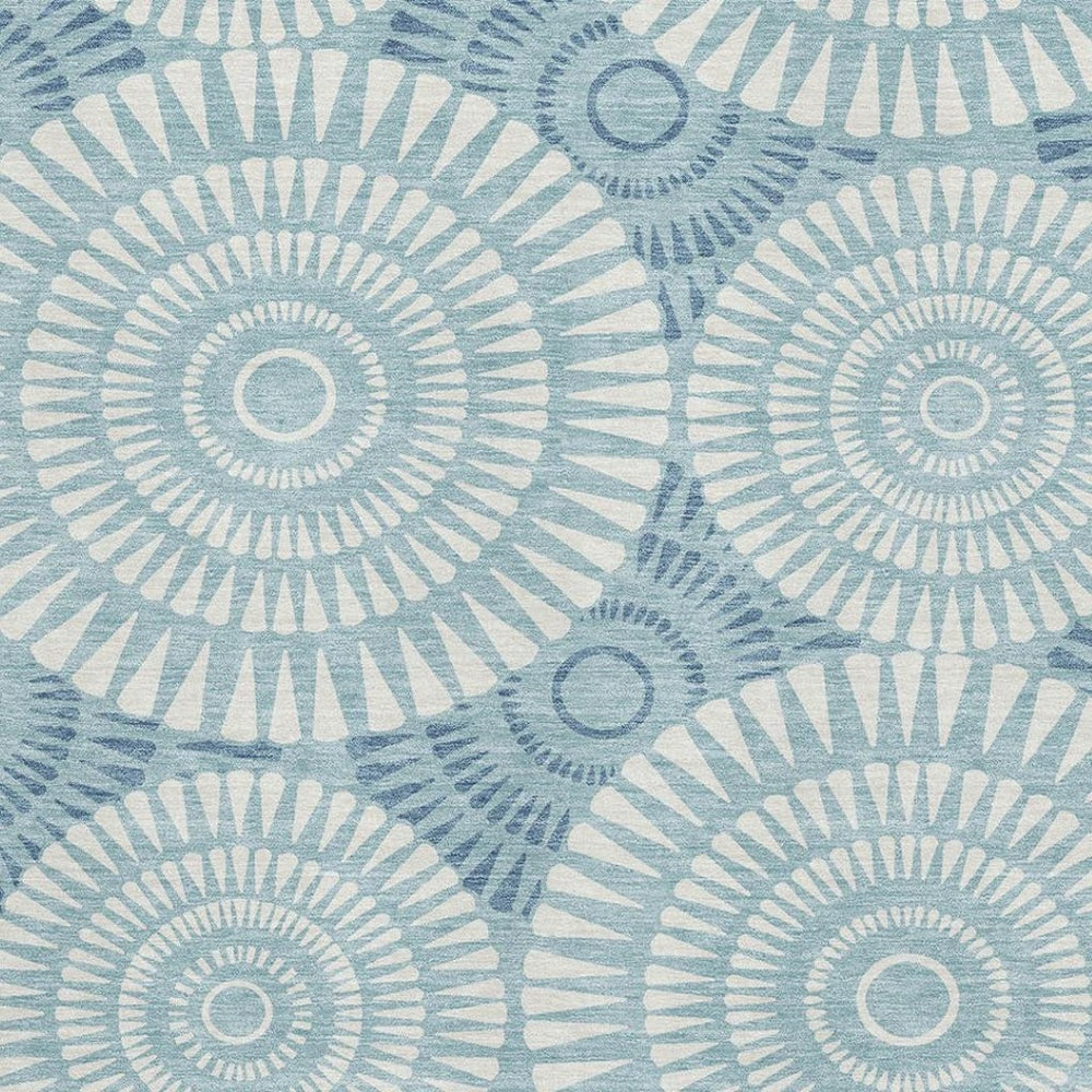 HomeRoots 8' X 10' Teal And Ivory Geometric Area Rug – Stylish, Washable, UV-Protected, Pet-Friendly Design! 669821