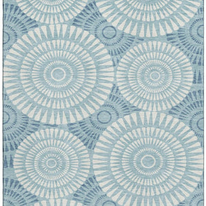 HomeRoots 8' X 10' Teal And Ivory Geometric Area Rug – Stylish, Washable, UV-Protected, Pet-Friendly Design! 669821