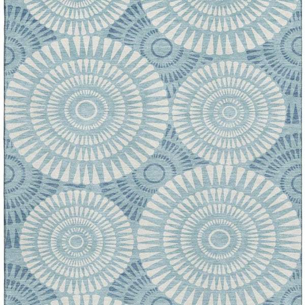 HomeRoots 8' X 10' Teal And Ivory Geometric Area Rug – Stylish, Washable, UV-Protected, Pet-Friendly Design! 669821