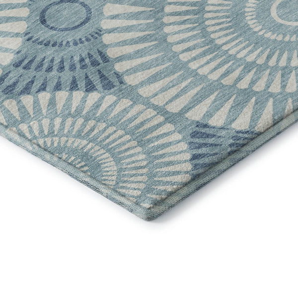 HomeRoots 9' X 12' Teal & Ivory Geometric Area Rug - Durable, Washable, UV Protected for High-Traffic Spaces 669822
