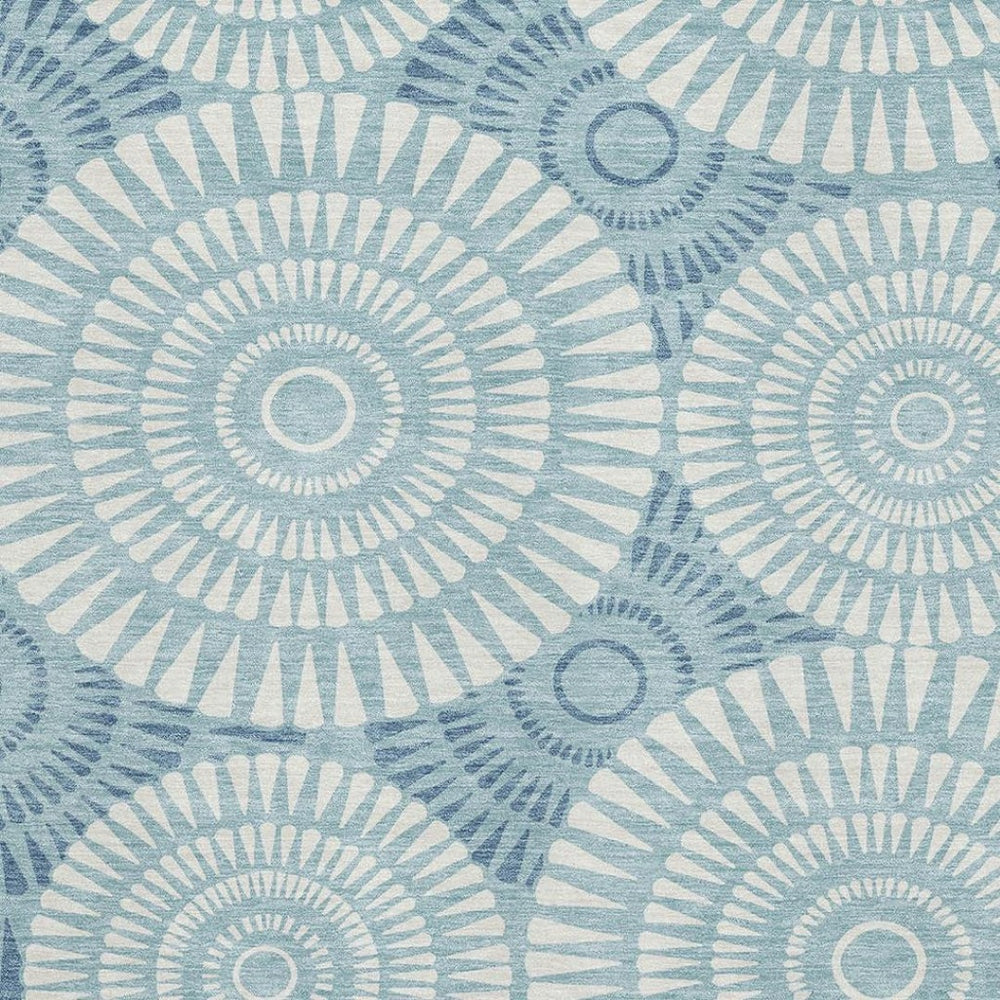 HomeRoots 9' X 12' Teal & Ivory Geometric Area Rug - Durable, Washable, UV Protected for High-Traffic Spaces 669822