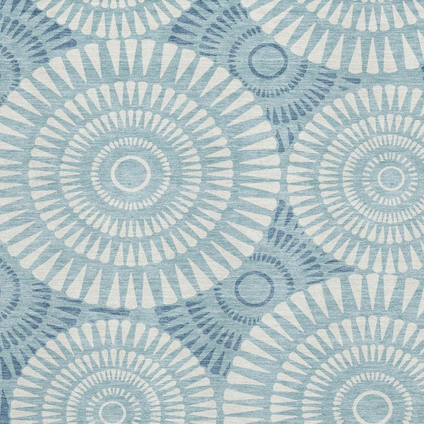 HomeRoots 9' X 12' Teal & Ivory Geometric Area Rug - Durable, Washable, UV Protected for High-Traffic Spaces 669822