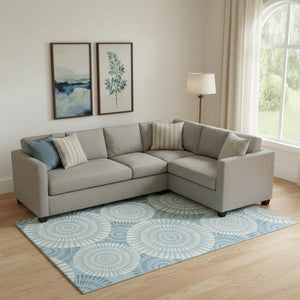 HomeRoots 10' Teal & Ivory Geometric Area Rug - Washable, UV Protected, Stain Resistant for High-Traffic Homes 669823