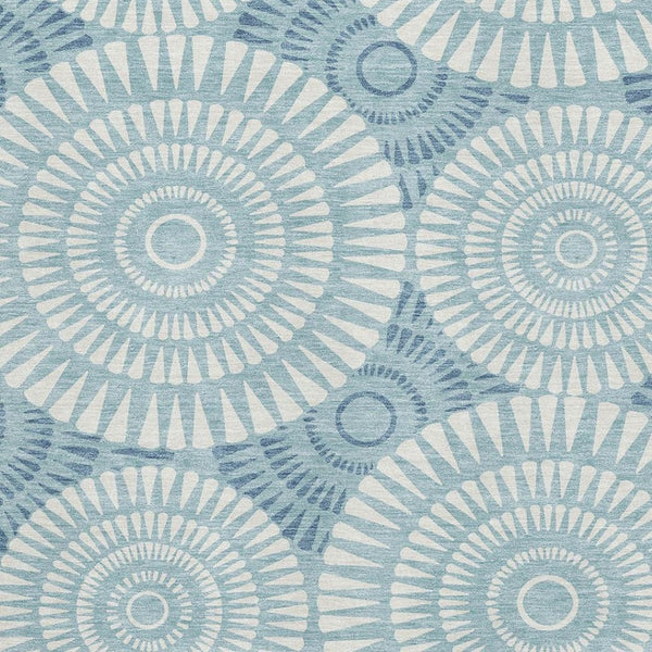 HomeRoots 10' Teal & Ivory Geometric Area Rug - Washable, UV Protected, Stain Resistant for High-Traffic Homes 669823