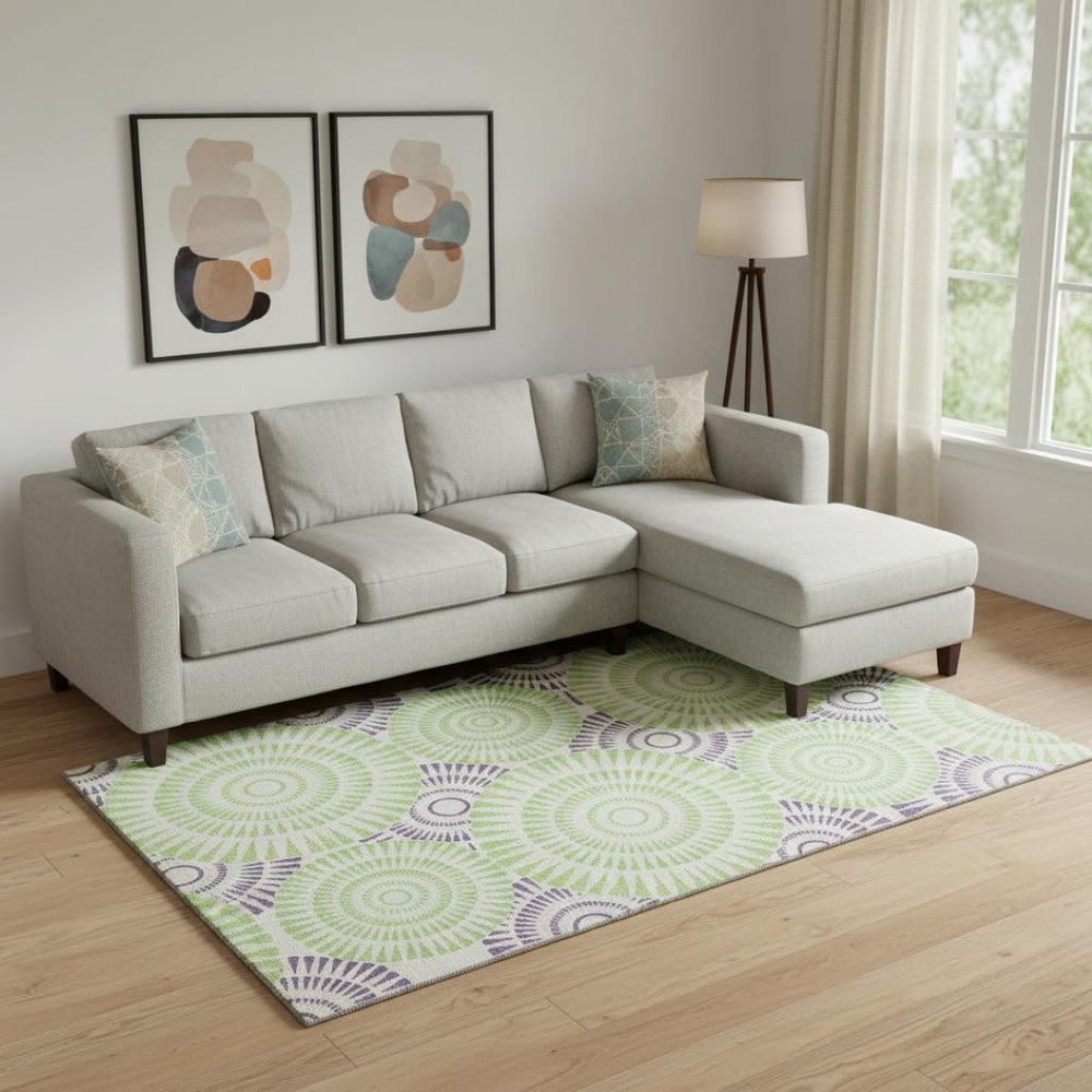 HomeRoots 8' X 10' Modern Geometric Washable Area Rug in White, Green, and Purple with UV Protection & Style 669827