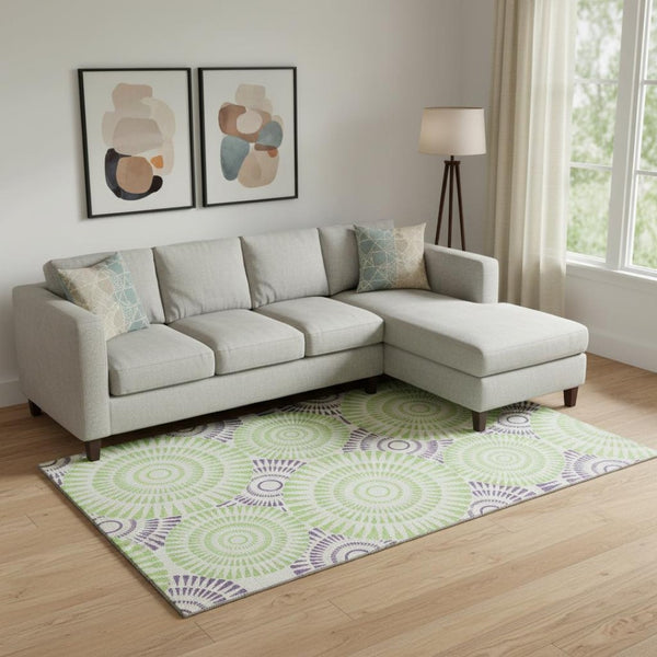 HomeRoots 8' X 10' Modern Geometric Washable Area Rug in White, Green, and Purple with UV Protection & Style 669827
