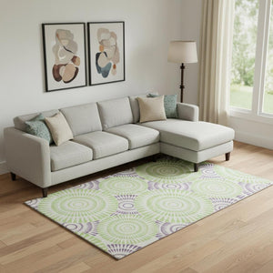 HomeRoots 9' X 12' Geometric Washable Area Rug with UV Protection in White, Green, and Purple for Busy Homes 669828