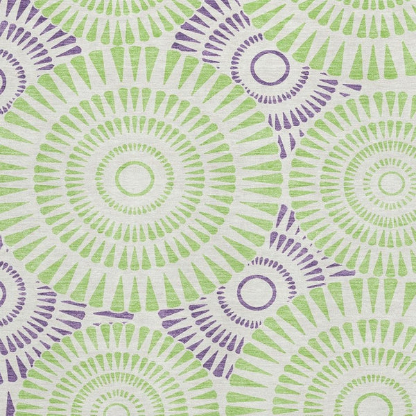 HomeRoots 9' X 12' Geometric Washable Area Rug with UV Protection in White, Green, and Purple for Busy Homes 669828