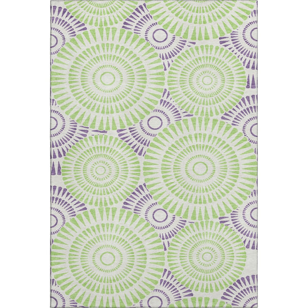HomeRoots 10' Geometric Washable Area Rug in White, Green & Purple - UV Protected, Stain Resistant & Durable 669829
