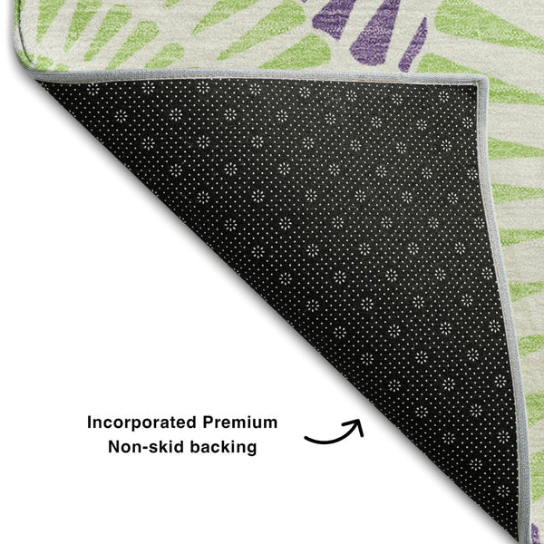 HomeRoots 10' Geometric Washable Area Rug in White, Green & Purple - UV Protected, Stain Resistant & Durable 669829