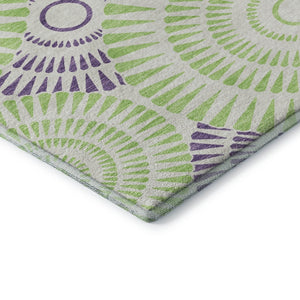 HomeRoots 10' Geometric Washable Area Rug in White, Green & Purple - UV Protected, Stain Resistant & Durable 669829