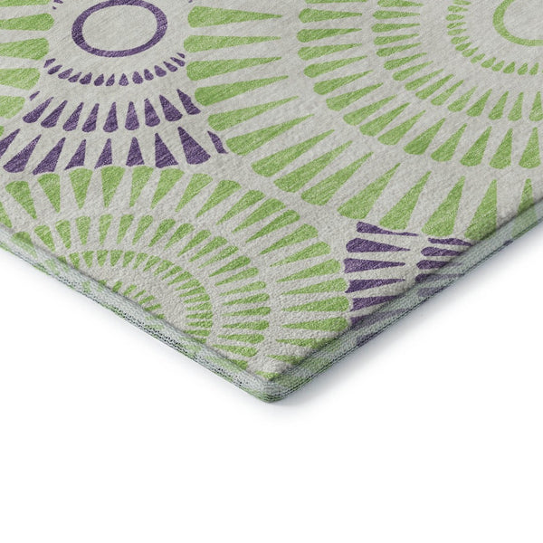 HomeRoots 10' Geometric Washable Area Rug in White, Green & Purple - UV Protected, Stain Resistant & Durable 669829