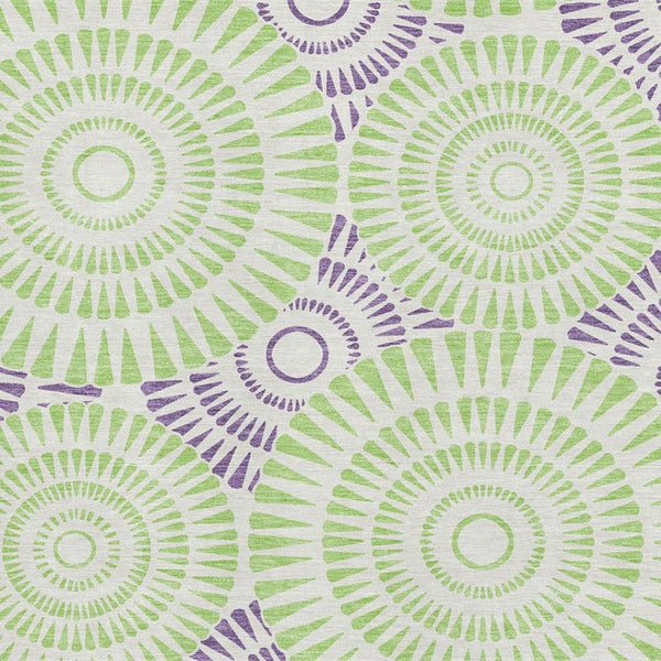 HomeRoots 10' Geometric Washable Area Rug in White, Green & Purple - UV Protected, Stain Resistant & Durable 669829