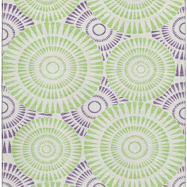 HomeRoots 10' Geometric Washable Area Rug in White, Green & Purple - UV Protected, Stain Resistant & Durable 669829