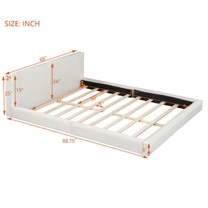 English Elm Queen Upholstered Platform Bed with Velvet Headboard, Solid Wood Slats, Sturdy 500lb Capacity, Modern Chic Design Beige SF000162AAA