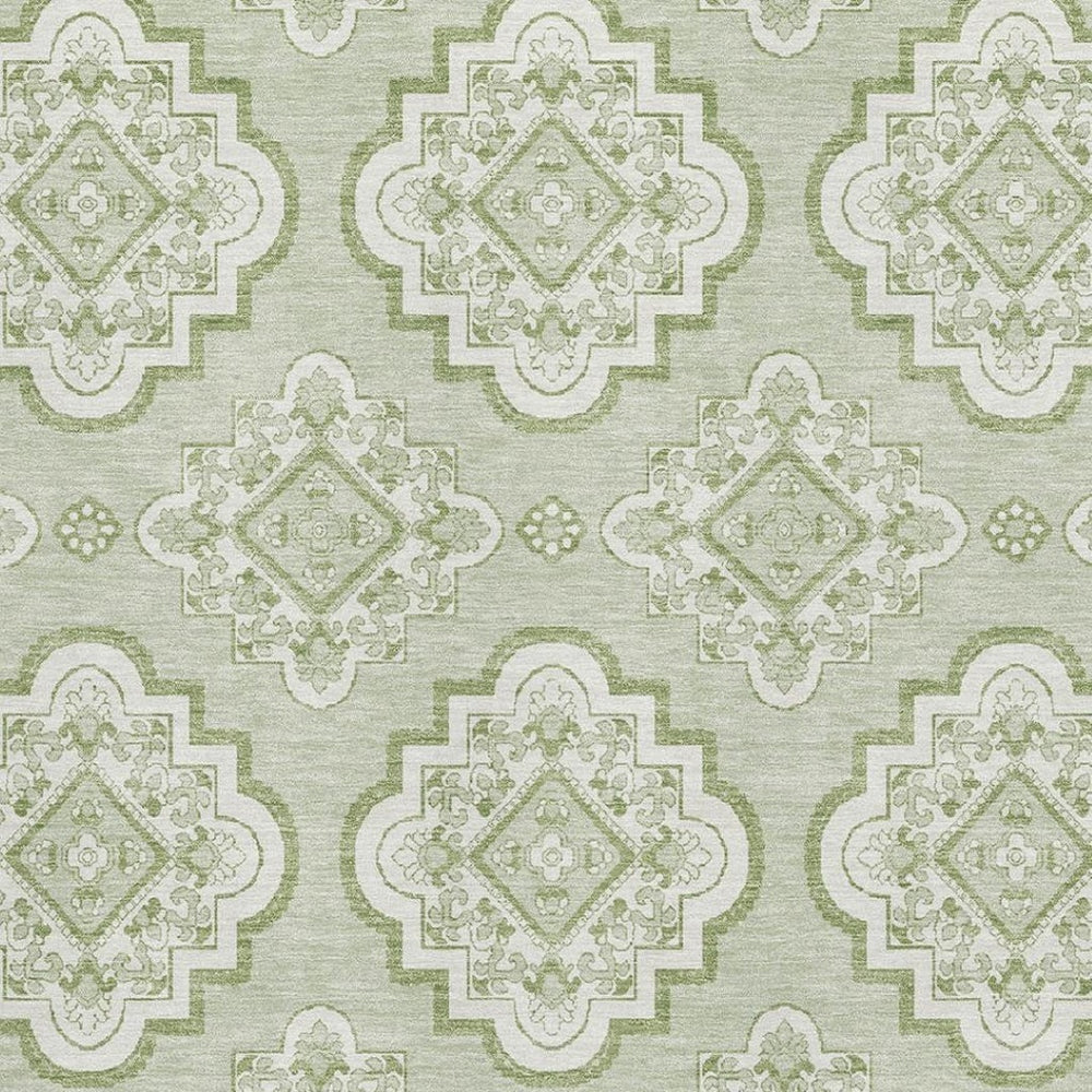 HomeRoots 5' X 8' Artichoke Green Medallion Area Rug - Washable, UV-Protected, Stylish & Family-Friendly Decor 669831