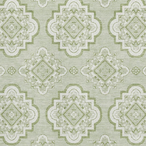 HomeRoots 5' X 8' Artichoke Green Medallion Area Rug - Washable, UV-Protected, Stylish & Family-Friendly Decor 669831