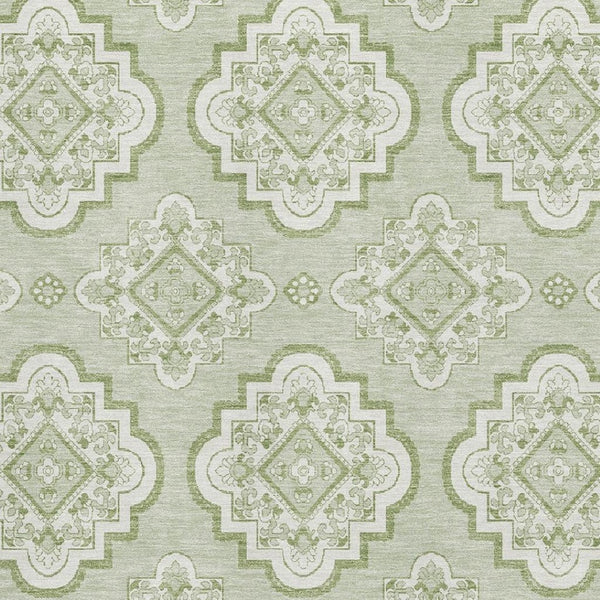 HomeRoots 5' X 8' Artichoke Green Medallion Area Rug - Washable, UV-Protected, Stylish & Family-Friendly Decor 669831