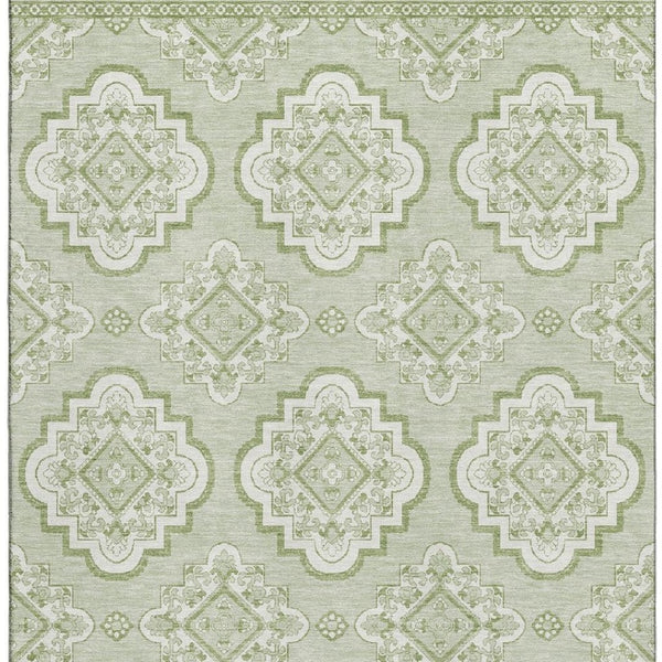 HomeRoots 5' X 8' Artichoke Green Medallion Area Rug - Washable, UV-Protected, Stylish & Family-Friendly Decor 669831