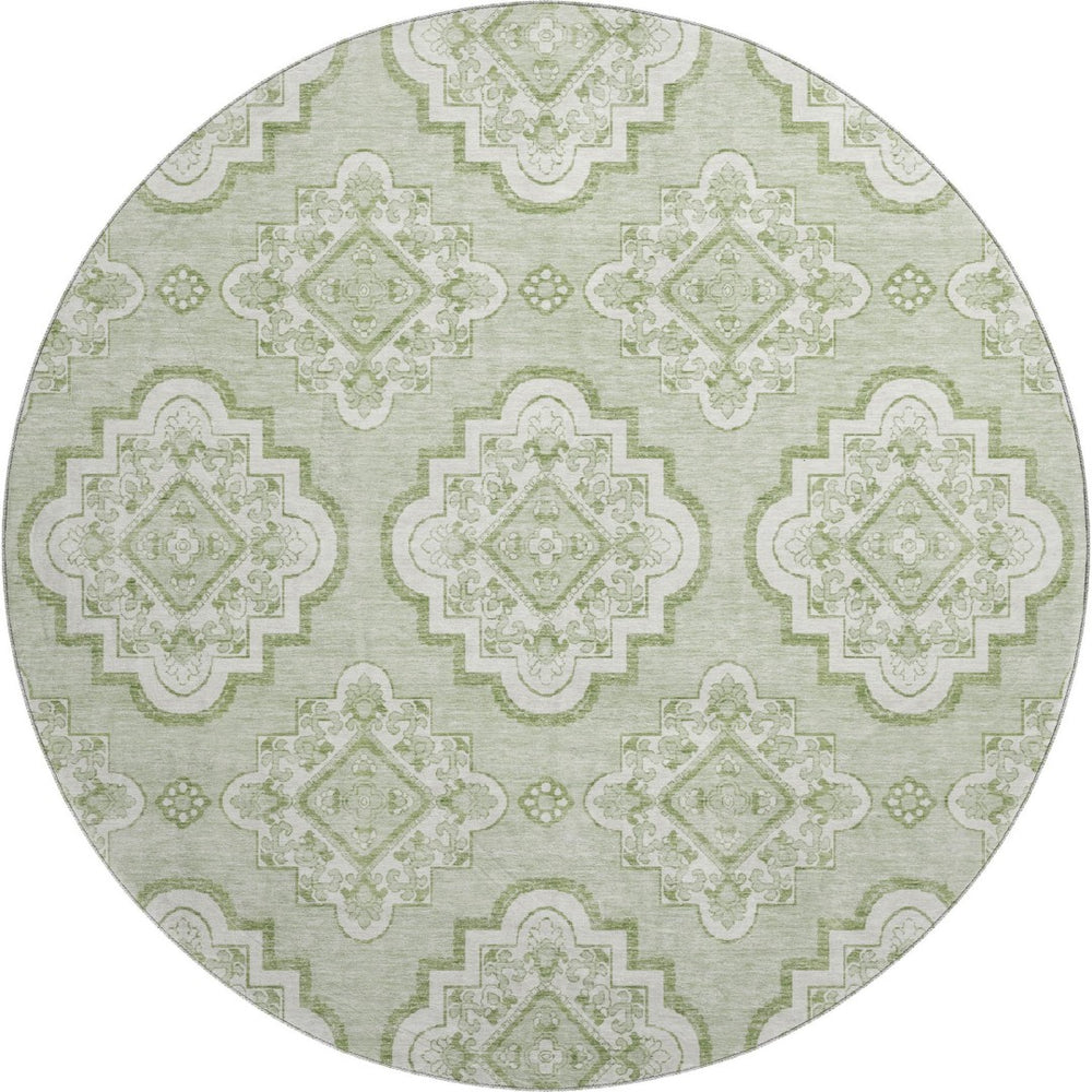 HomeRoots 8' Artichoke Green Medallion Washable Round Rug with UV Protection - Stylish & Durable for Any Space 669832