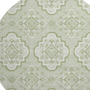 HomeRoots 8' Artichoke Green Medallion Washable Round Rug with UV Protection - Stylish & Durable for Any Space 669832