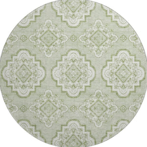 HomeRoots 8' Artichoke Green Medallion Washable Round Rug with UV Protection - Stylish & Durable for Any Space 669832