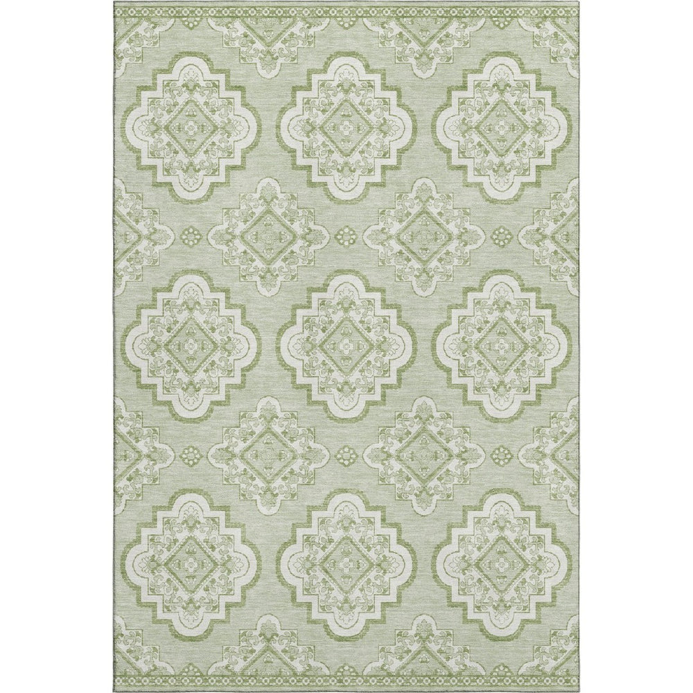 HomeRoots 8' X 10' Artichoke Green Medallion Area Rug - Washable, Stain-Resistant, UV Protected for Durability 669833